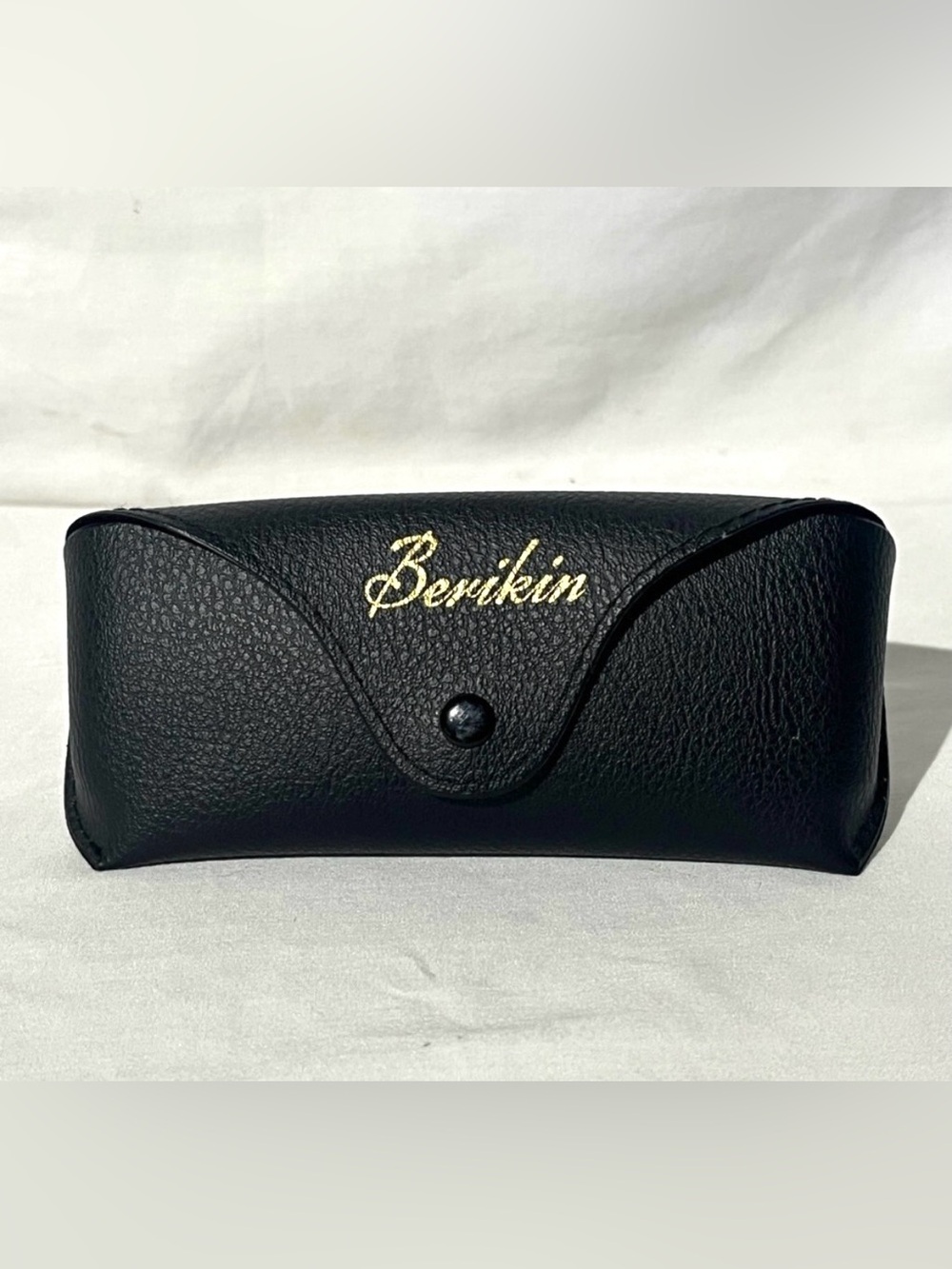 VTG Berikin Eyeglass Case Pebbled Leather Gold Script Signature Felt Interior